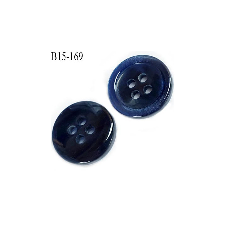 bouton 15 mm  pvc haut de gamme couleur  noir veiné une face et noir bleu brillant sur l'autre 4 trous diamètre 15 millimètres