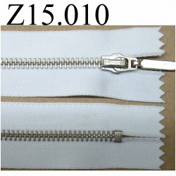 fermeture zip à glissière longueur 15 cm couleur blanc non séparable zip métal largeur 2.8 cm largeur du zip 5 mm