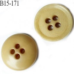 bouton 15 mm pvc bombé épaisseur 4.2 mm haut de gamme couleur beige kaki brillant 4 trous diamètre 15 millimètres