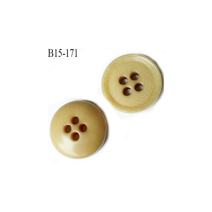 bouton 15 mm  pvc haut de gamme couleur beige kaki brillant  4 trous diamètre 15 millimètres