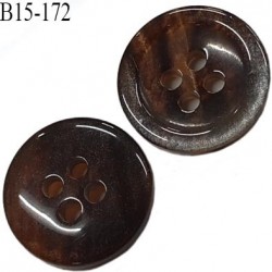 bouton 15 mm pvc très haut de gamme couleur marron et gris marbré brillant 4 trous diamètre 15 millimètres