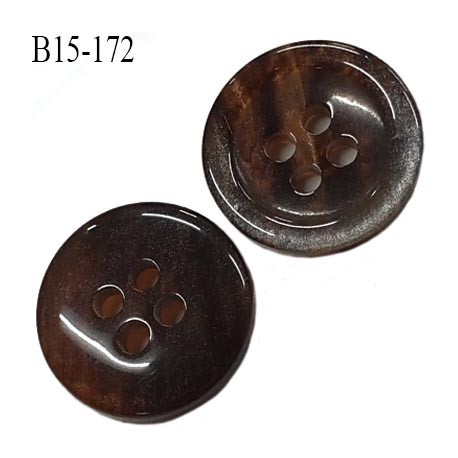 bouton 15 mm  pvc très haut de gamme couleur marron et gris marbré brillant 4 trous diamètre 15 millimètres