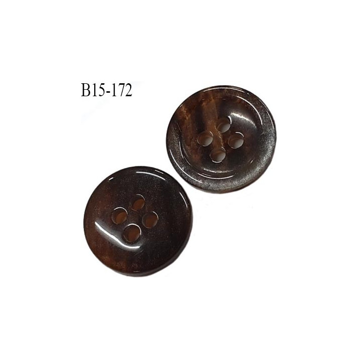 bouton 15 mm  pvc très haut de gamme couleur marron et gris marbré brillant 4 trous diamètre 15 millimètres