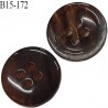 bouton 15 mm  pvc très haut de gamme couleur marron et gris marbré brillant 4 trous diamètre 15 millimètres