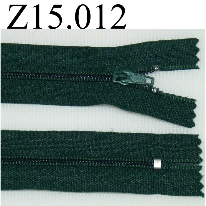 fermeture éclair longueur 13 cm couleur vert  non séparable zip nylon largeur 2.5 cm