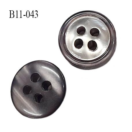 bouton 11 mm pvc très haut gamme couleur gris marbré brillant et chromé nacré 4 trous épaisseur 3.8 mm diamètre 11 millimètres