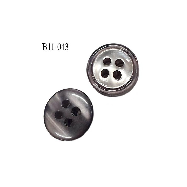 bouton 11 mm  pvc très haut gamme couleur gris marbré brillant et chromé nacré 4 trous épaisseur 3.8 mm diamètre 11 millimètres