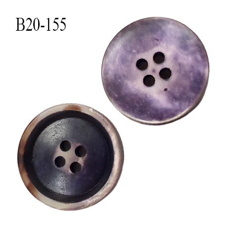 bouton 20 mm pvc très haut de gamme couleur violet foncé et clair et corne avec reflet nacré 4 trous diamètre 20 millimètres