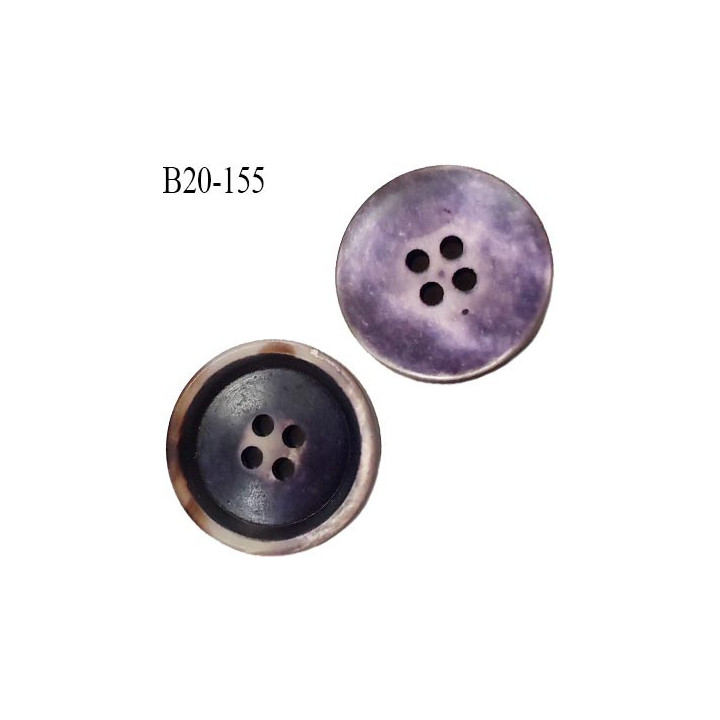bouton 20 mm pvc très haut de gamme couleur violet foncé et clair et corne avec reflet nacré 4 trous diamètre 20 millimètres