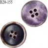 bouton 20 mm pvc très haut de gamme couleur violet foncé et clair et corne avec reflet nacré 4 trous diamètre 20 millimètres