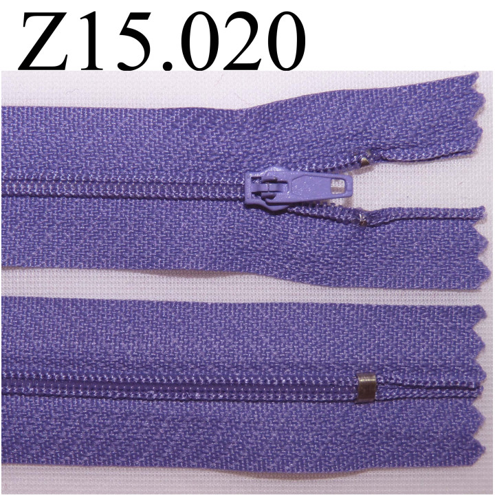 fermeture éclair longueur 15 cm couleur mauve  non séparable zip nylon largeur 2.5 cm