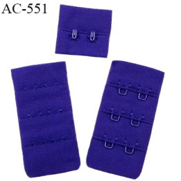 Agrafe attache 30 mm  de soutien gorge 3 rangées 2 crochets largeur 30 mm hauteur 60 mm couleur bleu fabriqué en France