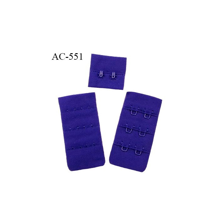 Agrafe attache 30 mm  de soutien gorge 3 rangées 2 crochets largeur 30 mm hauteur 60 mm couleur bleu fabriqué en France