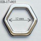 Boucle anneau étrier 12 mm intérieur anneau hexagonal fermé métal couleur chromé largeur extérieur 17 mm de coté à coté