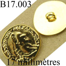 bouton 17 mm   provenant d'une vieille mercerie en métal inscription en relièf accroche avec un anneau  diamètre 17 millimètres