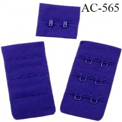 Agrafe attache 38 mm  de soutien gorge 3 rangées 2 crochets largeur 38 mm hauteur 60 mm couleur bleu maylis fabriqué en France