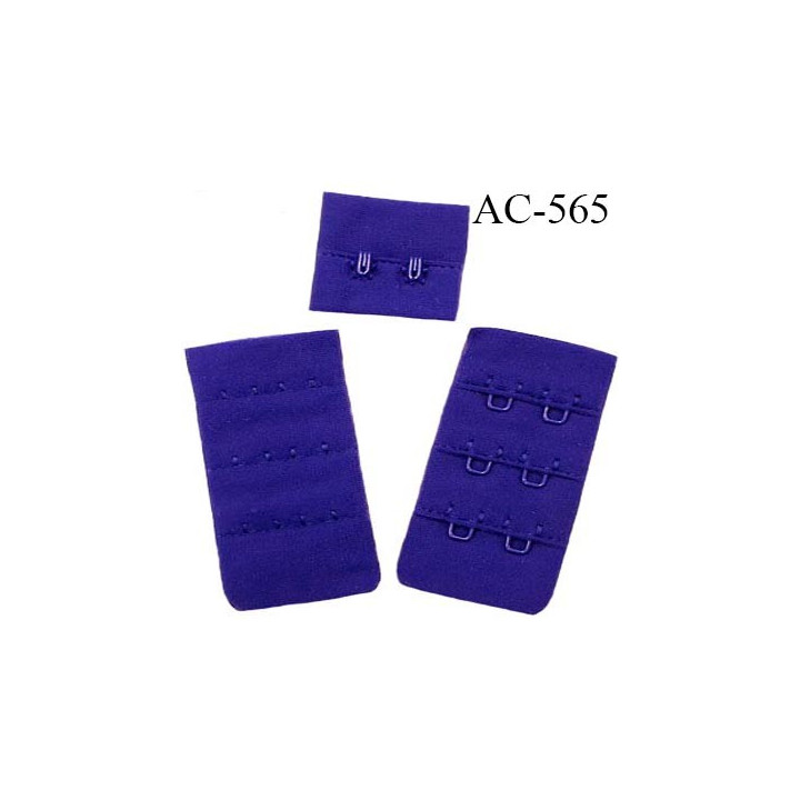 Agrafe attache 38 mm  de soutien gorge 3 rangées 2 crochets largeur 38 mm hauteur 60 mm couleur bleu maylis fabriqué en France