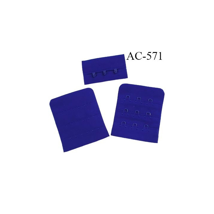 Agrafe attache 50 mm  de soutien gorge 3 rangées 3 crochets largeur 50 mm hauteur 60 mm couleur bleu maylis fabriqué en France