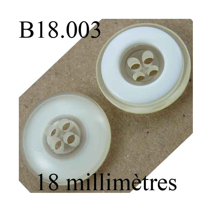 bouton 18 mm couleur blanc et transparent brillant 4 trous diamètre 18 mm