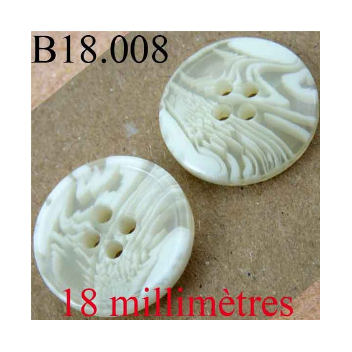 bouton 18 mm couleur blanc marbré brillant 4 trous diamètre 18 mm