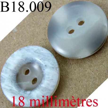 bouton 18 mm couleur gris marbré brillant 2 trous diamètre 18 mm