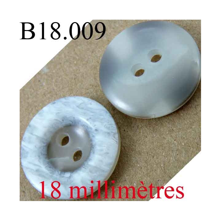 bouton 18 mm couleur gris marbré brillant 2 trous diamètre 18 mm