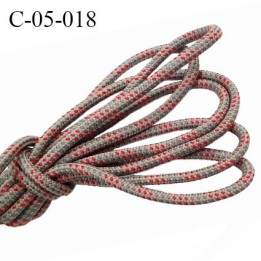 cordon synthétique 5 mm  couleur gris et rouge  diamètre 5 mm haut de gamme très solide prix au mètre