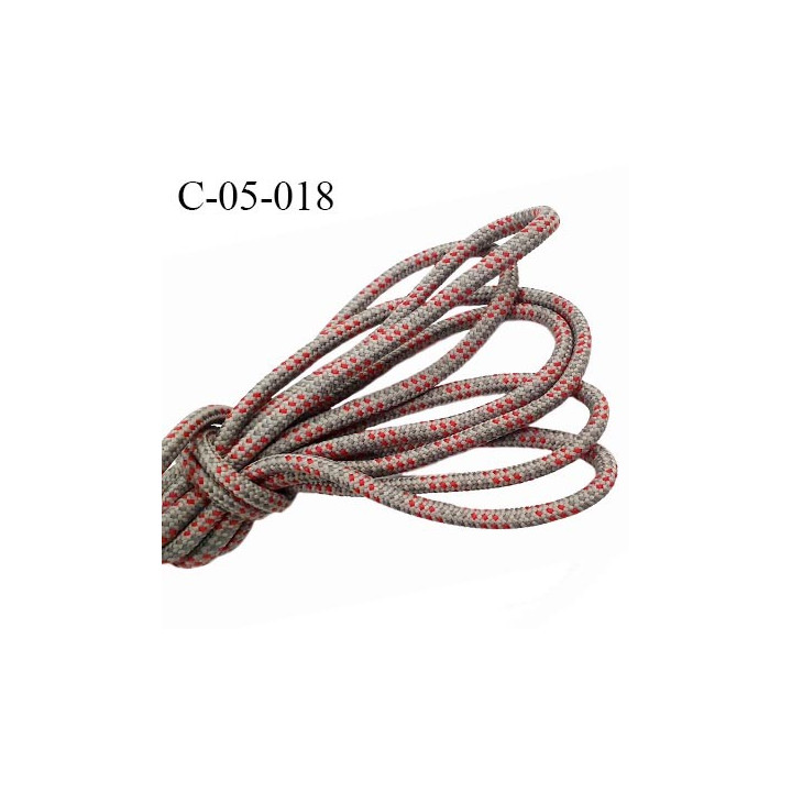 cordon synthétique 5 mm  couleur gris et rouge  diamètre 5 mm haut de gamme très solide prix au mètre