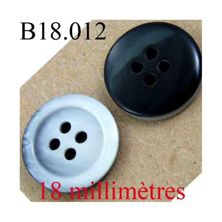 bouton 18 mm couleur marron foncé noir et gris marbré brillant 4 trous diamètre 18 mm