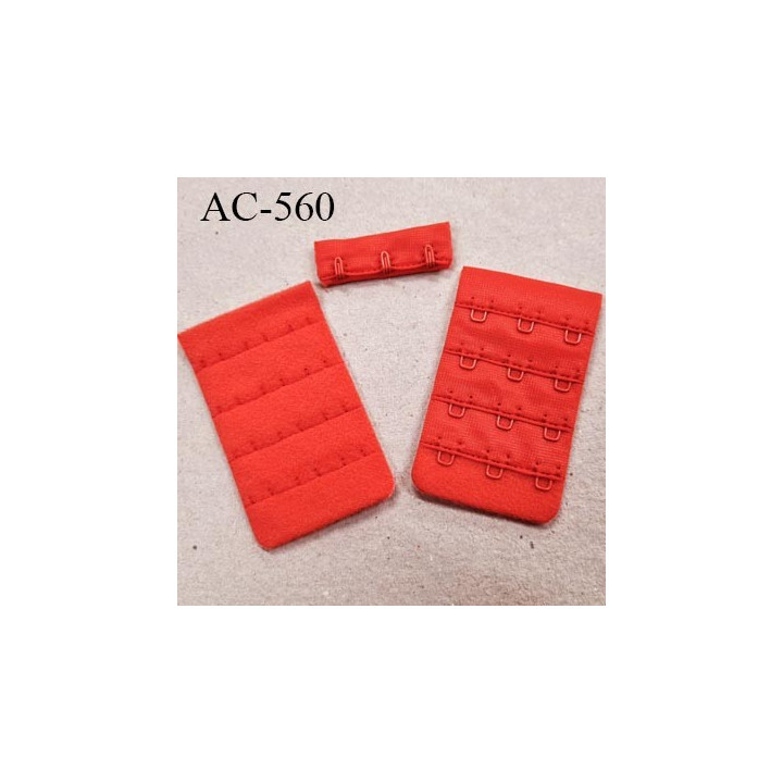 Agrafe attache 38 mm  de soutien gorge 4 rangées 3 crochets largeur 38 mm hauteur 70 mm couleur rouge corail fabriqué en France
