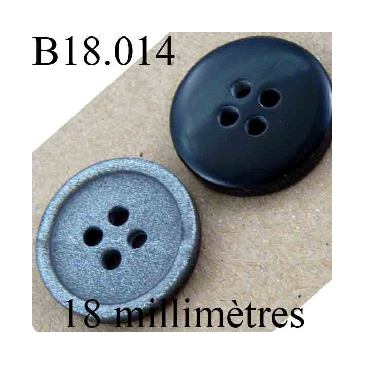bouton 18 mm couleur noir sur une face et gris pailletté brillant sur l'autre diamètre 18 mm