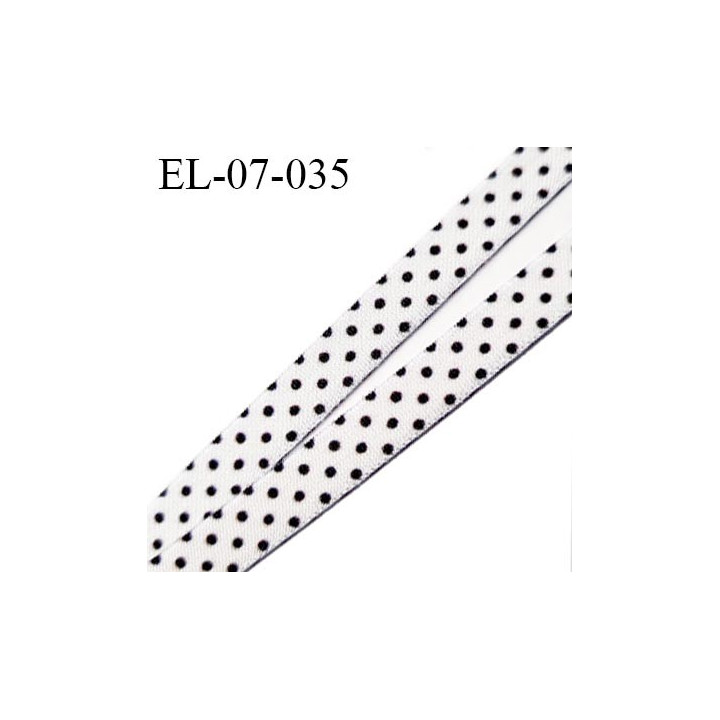 élastique  7 mm  lingerie couleur blanc à point noir satiné fabriqué en France pour une grande marque largeur 7 mm prix au mètre