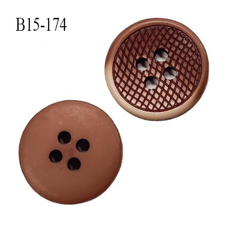 bouton 15 mm  pvc très haut de gamme couleur marron clair et beige 4 trous diamètre 15 millimètres