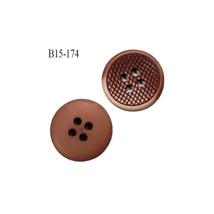bouton 15 mm  pvc très haut de gamme couleur marron clair et beige 4 trous diamètre 15 millimètres