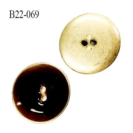 bouton 22 mm en métal 2 trous couleur or brillant avec résine intérieur couleur marron caramel diamètre 22 mm superbe