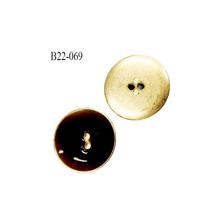 bouton 22 mm en métal 2 trous couleur or brillant avec résine intérieur couleur marron caramel diamètre 22 mm superbe