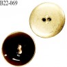 bouton 22 mm en métal 2 trous couleur or brillant avec résine intérieur couleur marron caramel diamètre 22 mm superbe