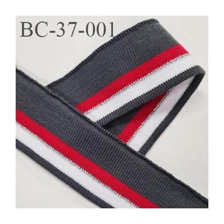 Bord-Côte 37 mm bord cote jersey maille synthétique couleur gris rouge argent et blanc longueur 15 cm prix à la pièce