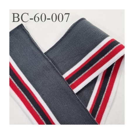 Bord-Côte 62 mm bord cote jersey maille synthétique couleur gris rouge argent et blanc longueur 25 cm prix à la pièce