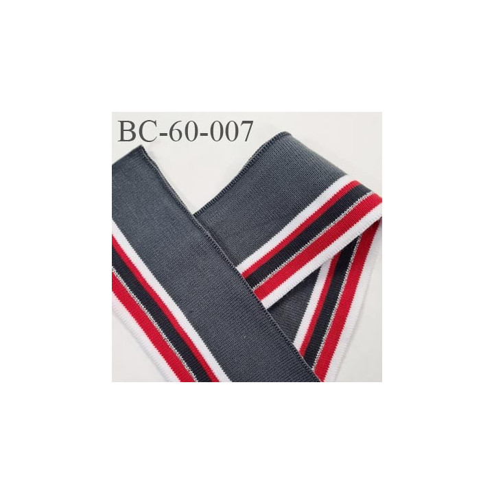 Bord-Côte 62 mm bord cote jersey maille synthétique couleur gris rouge argent et blanc longueur 25 cm prix à la pièce