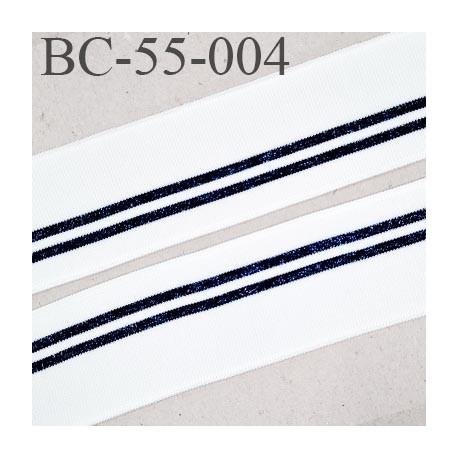 Bord-Côte 55 mm bord cote jersey maille synthétique couleur blanc noir et bleu pailleté largeur 55 mm longueur 118 mm