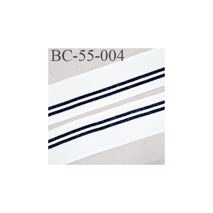Bord-Côte 55 mm bord cote jersey maille synthétique couleur blanc noir et bleu pailleté largeur 55 mm longueur 118 mm
