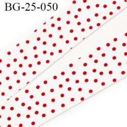 biais à plier 25 mm galon couleur blanc et points rouge coton et synthétique largeur 25 mm prix au mètre