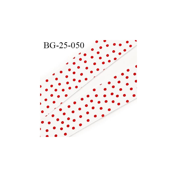 biais à plier 25 mm galon couleur blanc et points rouge coton et synthétique largeur 25 mm prix au mètre