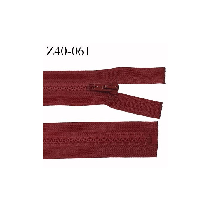 fermeture zip LAMPO longueur 40 cm couleur bordeaux séparable zip nylon largeur 3.4 cm largeur du zip moulé 6 mm