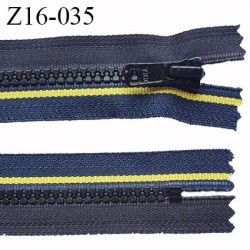 fermeture zip à glissière YKK longueur 16 cm couleur noir bleu et jaune non séparable zip moulé largeur 3,2 cm largeur zip 6 mm