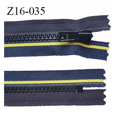 fermeture zip à glissière YKK longueur 16 cm couleur noir bleu et jaune non séparable zip nylon largeur 3,2 cm largeur zip 6 mm