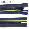 fermeture zip à glissière YKK longueur 16 cm couleur noir bleu et jaune non séparable zip nylon largeur 3,2 cm largeur zip 6 mm