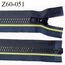 fermeture zip à glissière YKK longueur 60 cm couleur noir bleu et jaune séparable zip moulé largeur 3,2 cm largeur zip 6 mm