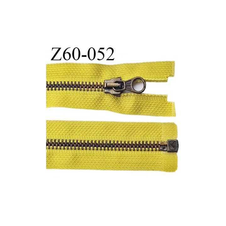 fermeture zip haut de gamme longueur 60 cm couleur jaune vert séparable largeur 3 cm glissière métal largeur 6 mm